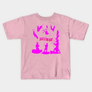 Kitesurfer Pattern Pink Silhouette Seas The Day Fun Pun Kids T-Shirt